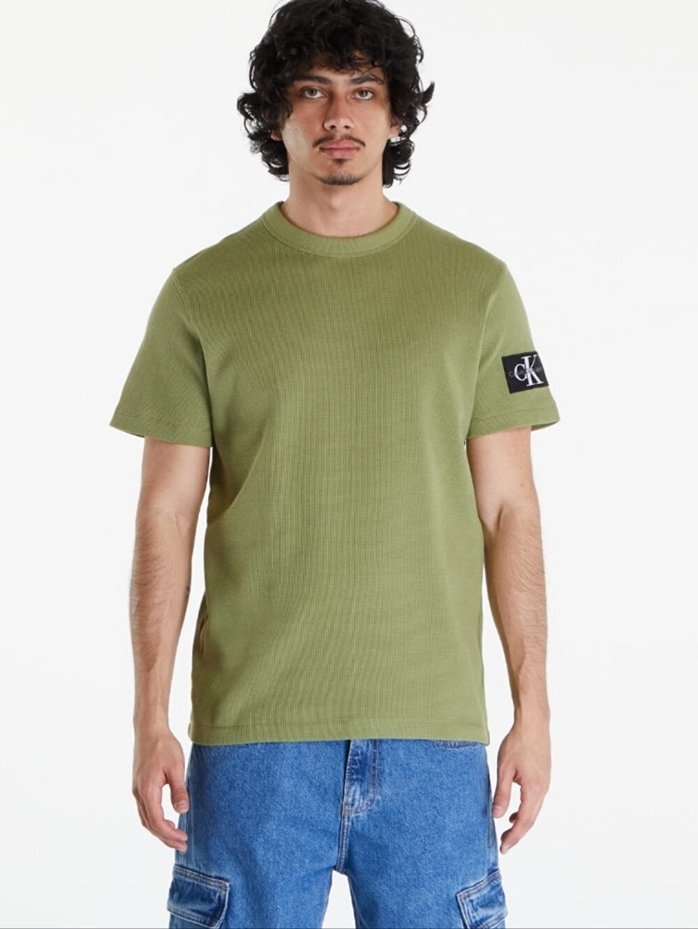 Calvin Klein Badge Waffle Tee In Faded Olive New With Tags